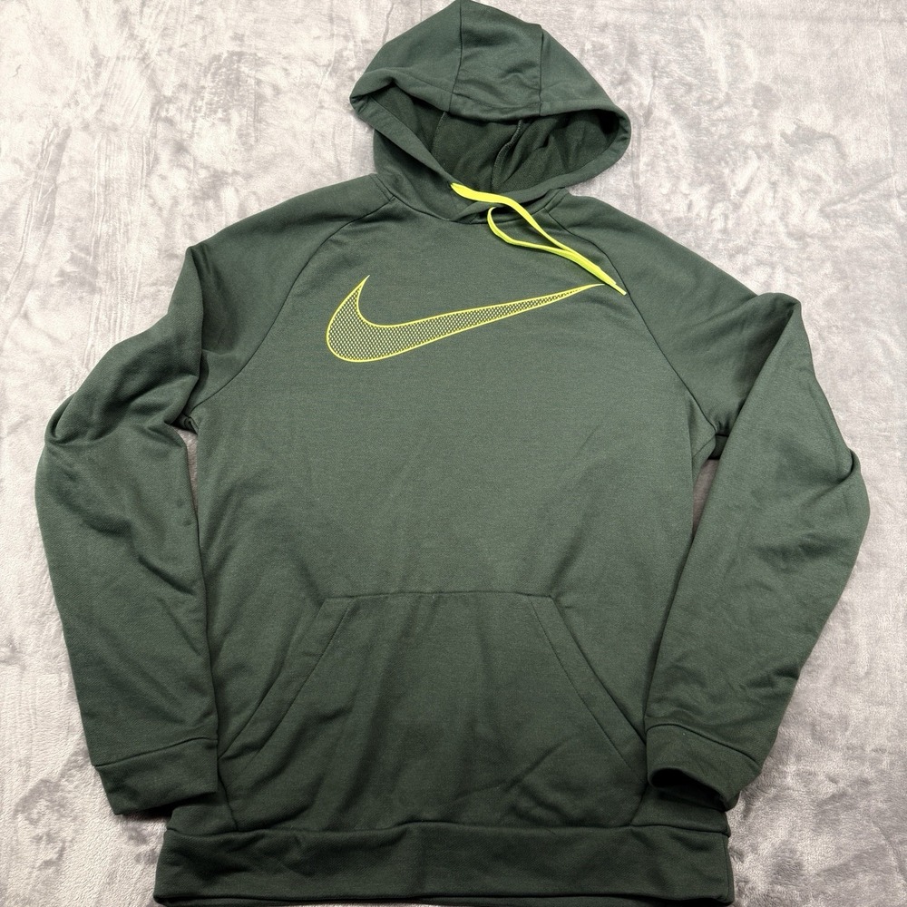 Nike Hoodie Pullover Sweatshirt Mens Medium Green Dri-FIT Just Do It Swoosh